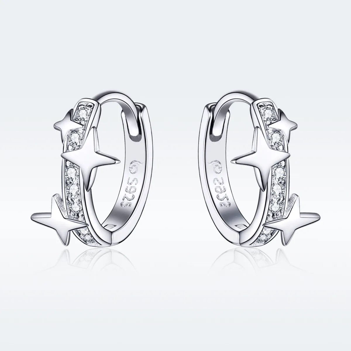 Pandora Style Silver Hoop Earrings, A Star of Wish - BSE076