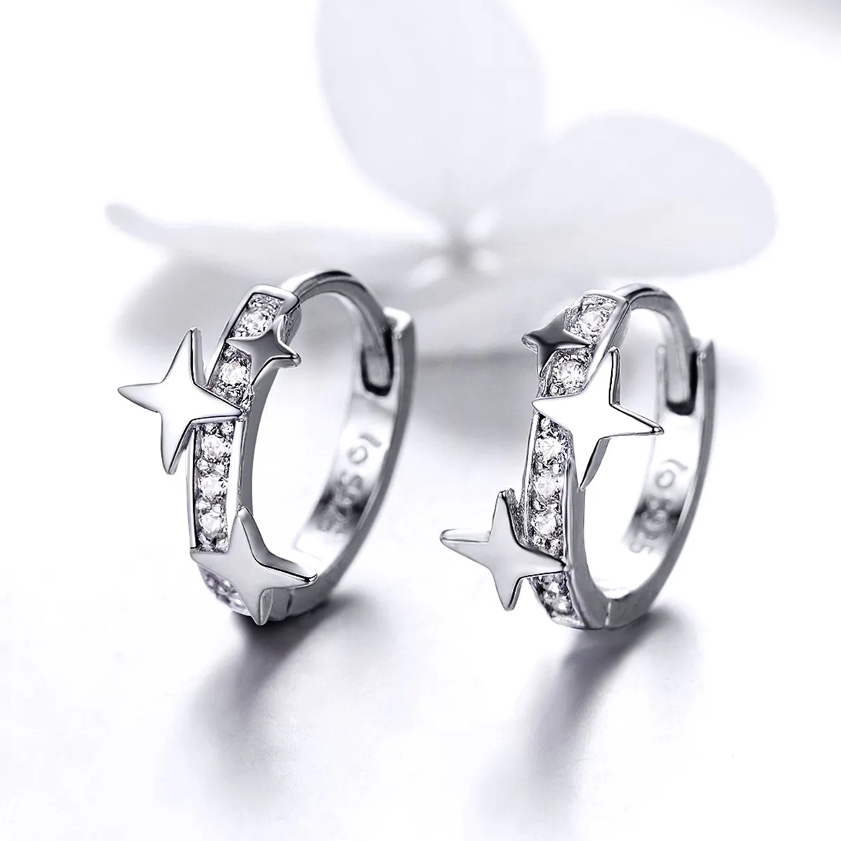 Pandora Style Silver Hoop Earrings, A Star of Wish - BSE076