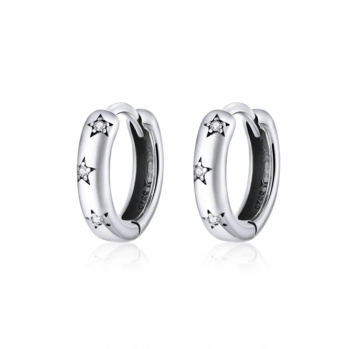 Pandora Style Silver Hoop Earrings, Anti-Allergy Stars - SCE873