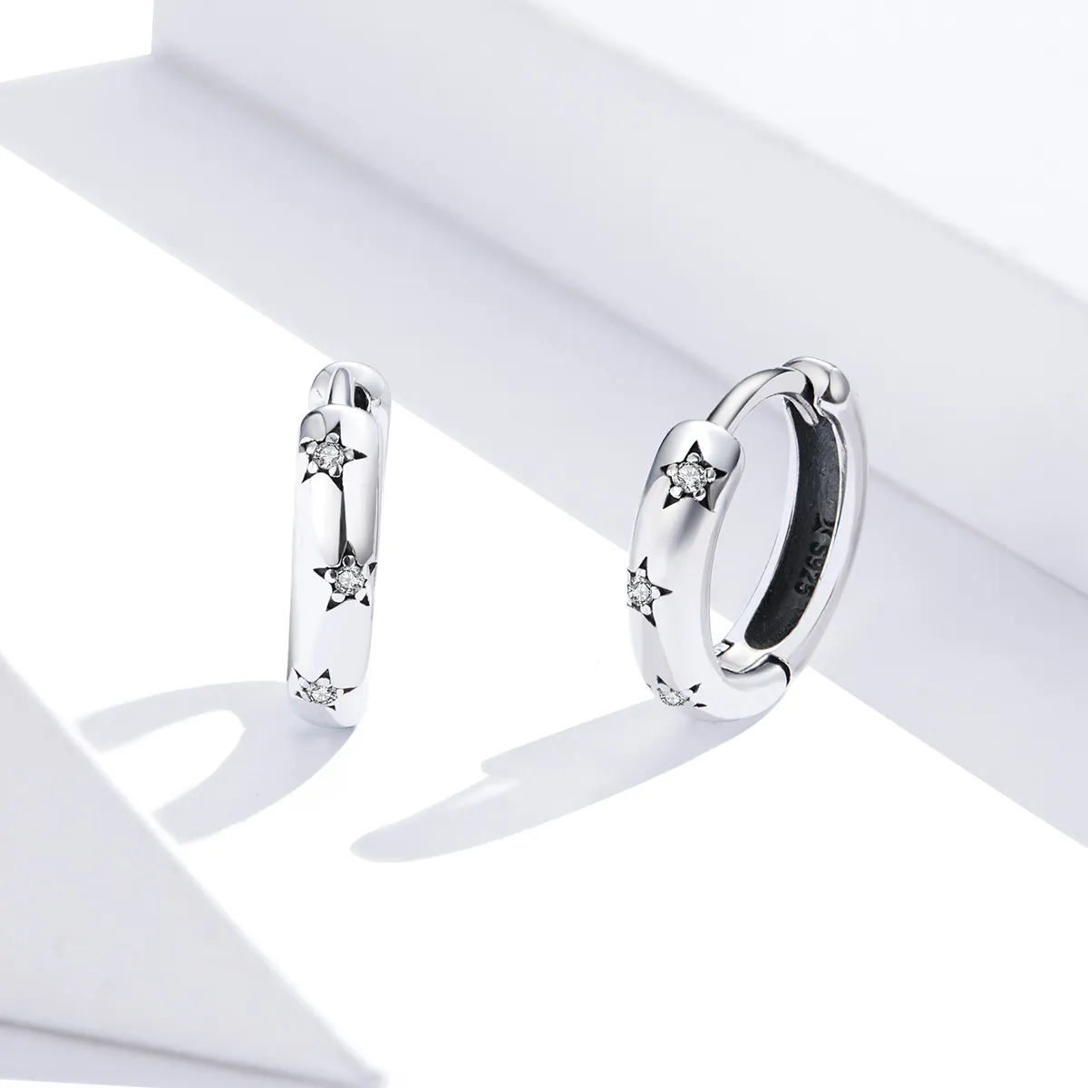 Pandora Style Silver Hoop Earrings, Anti-Allergy Stars - SCE873