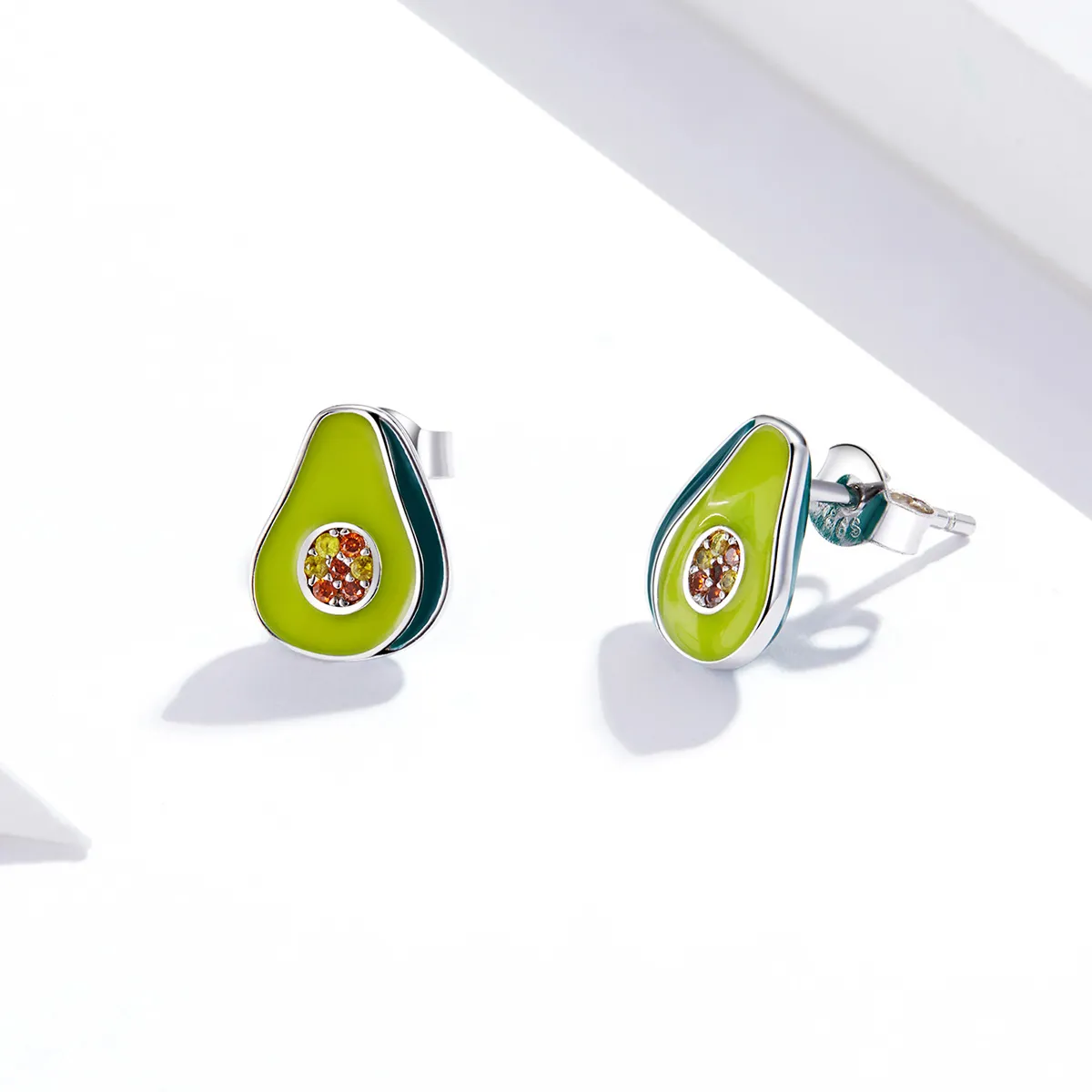 Pandora Style Silver Hoop Earrings, Avocado, Green Enamel - SCE1015