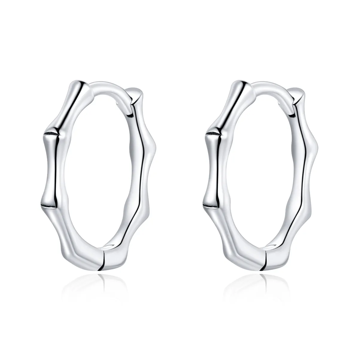 Pandora Style Silver Hoop Earrings, Bamboo - SCE988