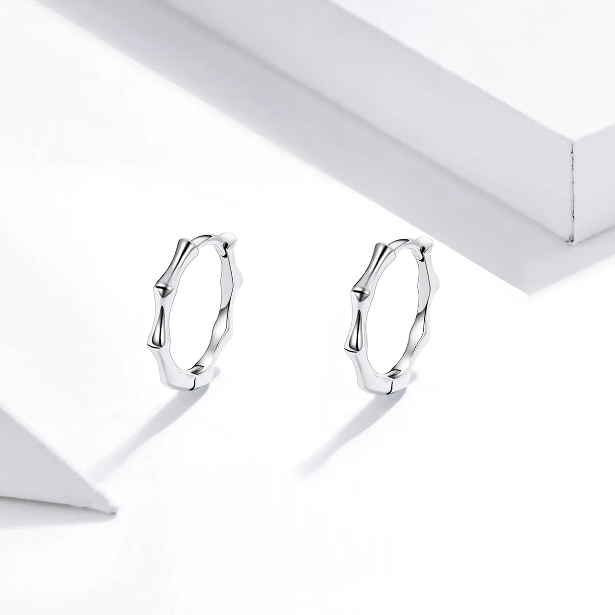 Pandora Style Silver Hoop Earrings, Bamboo - SCE988