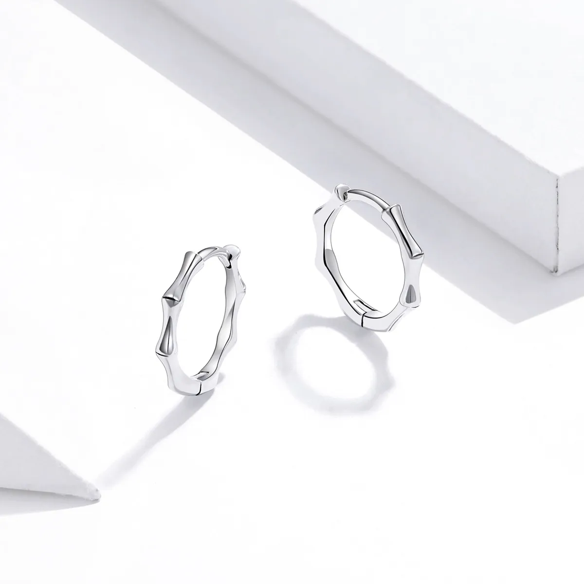 Pandora Style Silver Hoop Earrings, Bamboo - SCE988