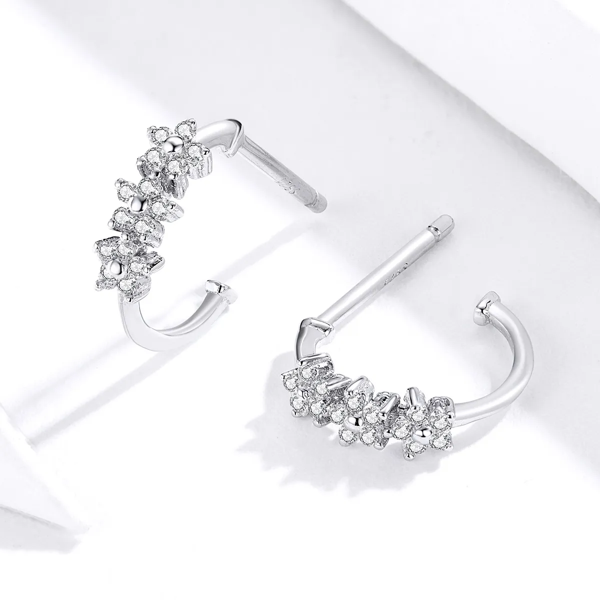 Pandora Style Silver Hoop Earrings, Blossom - SCE756