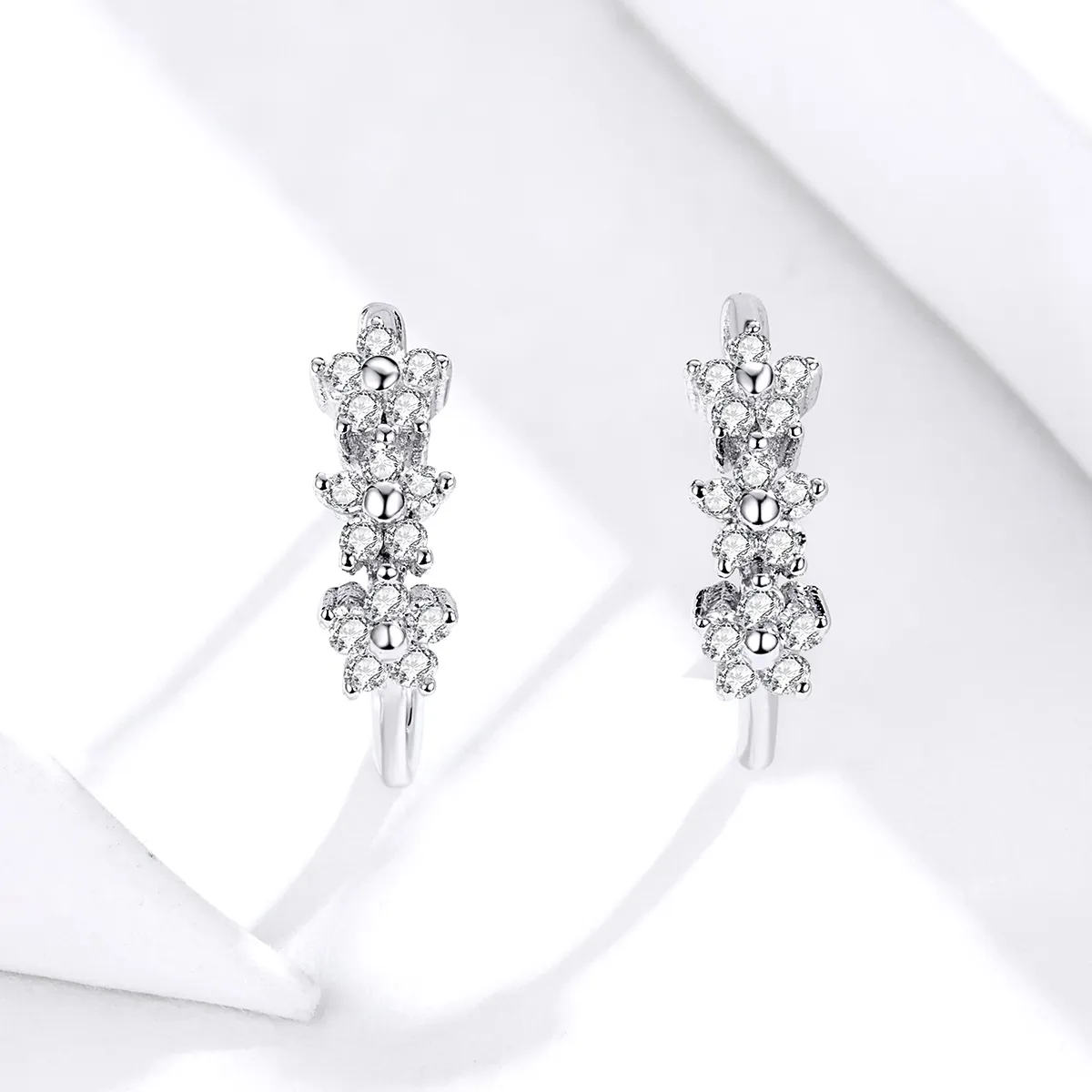 Pandora Style Silver Hoop Earrings, Blossom - SCE756