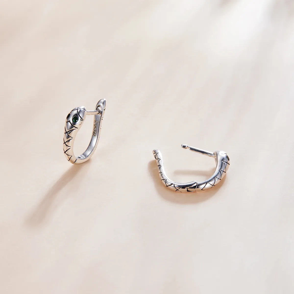 Pandora Style Silver Hoop Earrings, Cartoon Snake - SCE1104