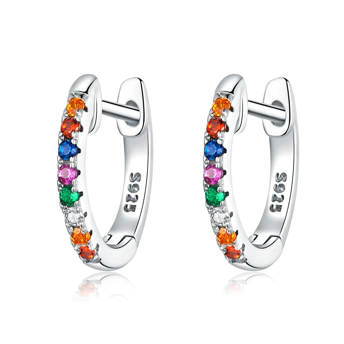 Pandora Style Silver Hoop Earrings, Colorful Zircon - SCE721