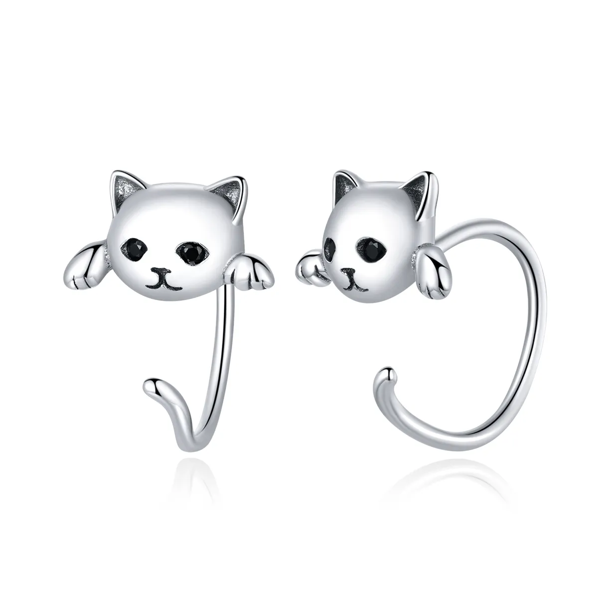 Pandora Style Silver Hoop Earrings, Cute Cat - SCE965