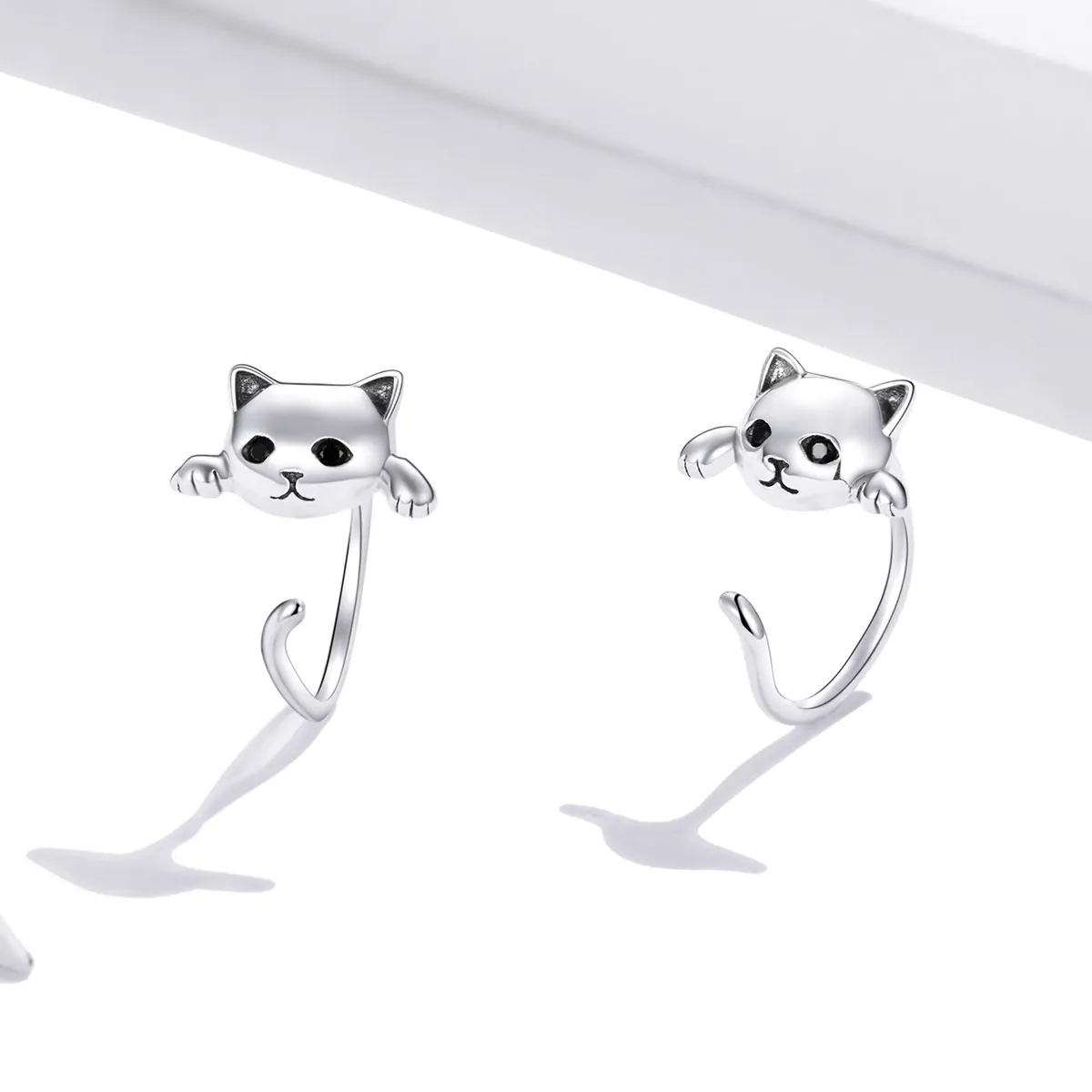 Pandora Style Silver Hoop Earrings, Cute Cat - SCE965