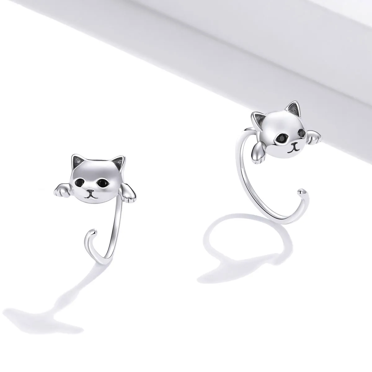 Pandora Style Silver Hoop Earrings, Cute Cat - SCE965