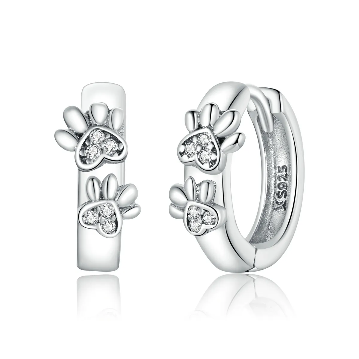 Pandora Style Silver Hoop Earrings, Cute Paw Print - SCE938