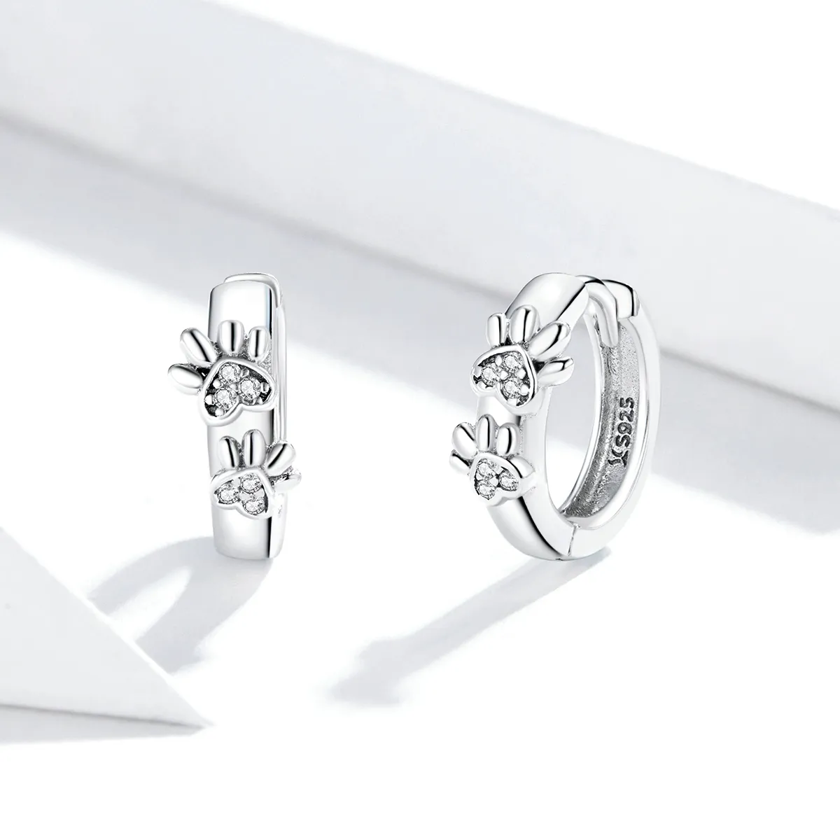 Pandora Style Silver Hoop Earrings, Cute Paw Print - SCE938