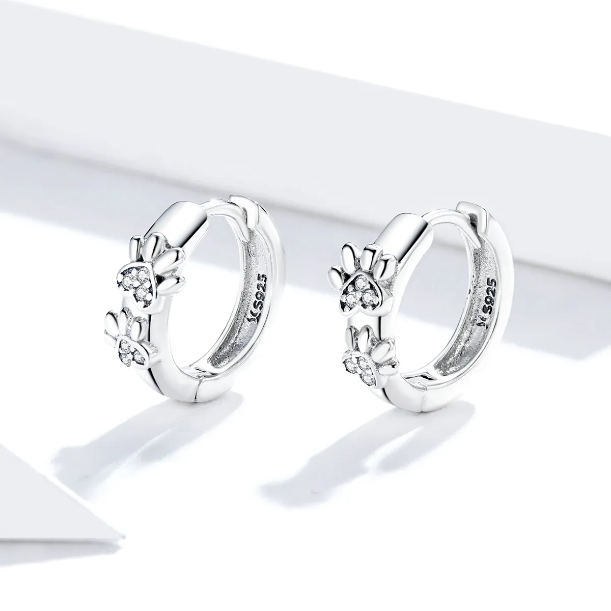 Pandora Style Silver Hoop Earrings, Cute Paw Print - SCE938