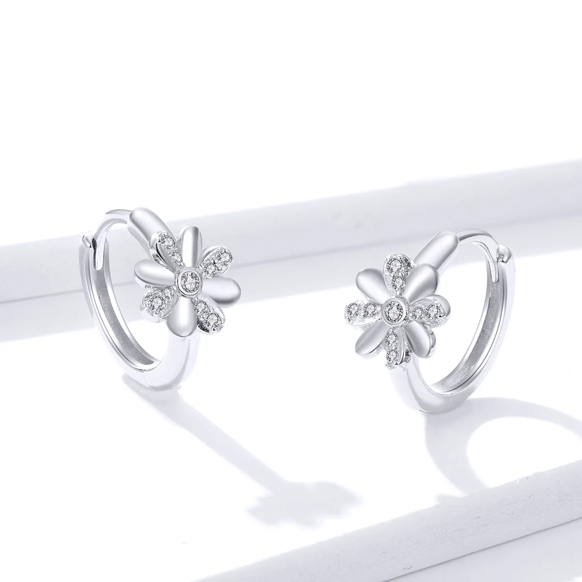 Pandora Style Silver Hoop Earrings, Daisy - BSE359