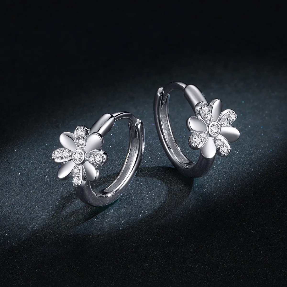 Pandora Style Silver Hoop Earrings, Daisy - BSE359