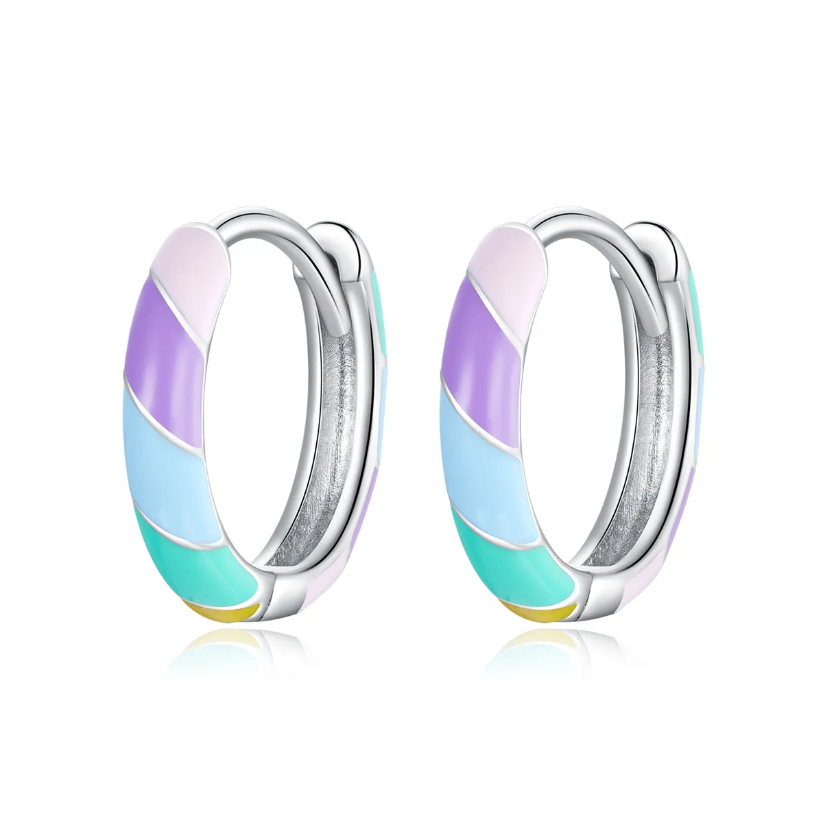 Pandora Style Silver Hoop Earrings, Dazzle, Multicolor Enamel - SCE1085