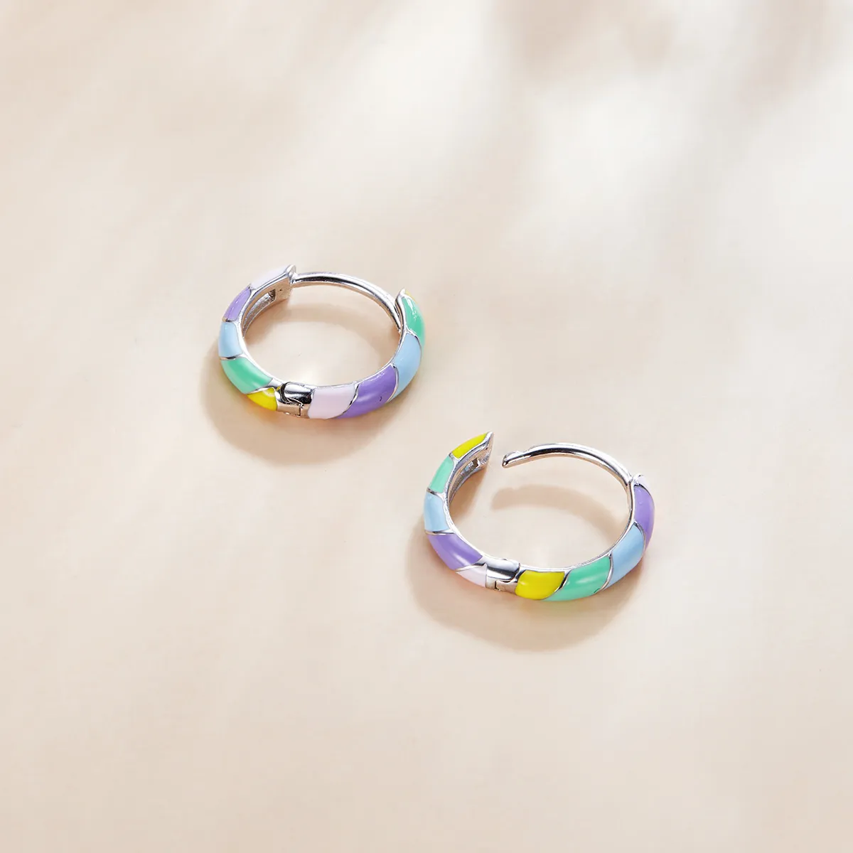 Pandora Style Silver Hoop Earrings, Dazzle, Multicolor Enamel - SCE1085