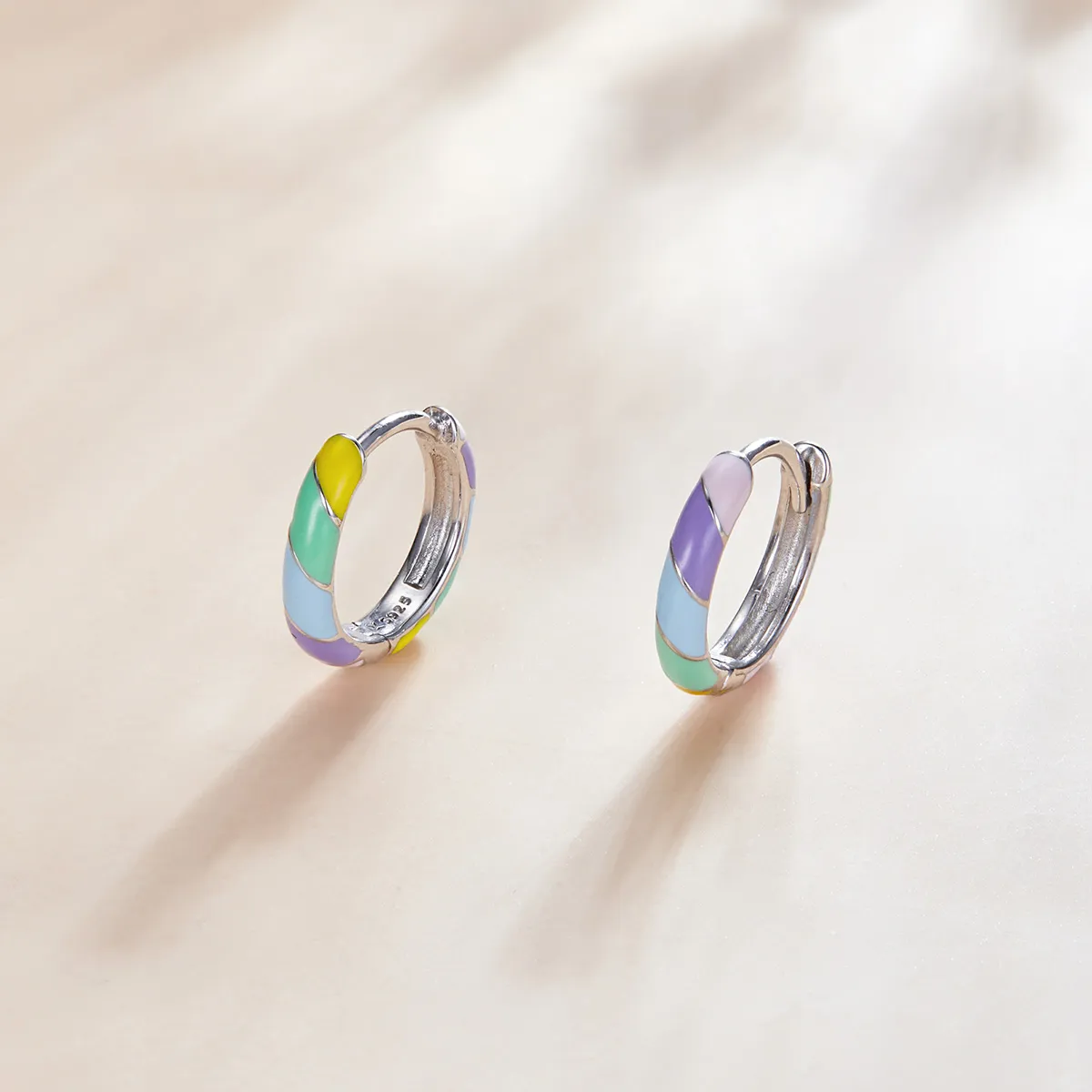 Pandora Style Silver Hoop Earrings, Dazzle, Multicolor Enamel - SCE1085