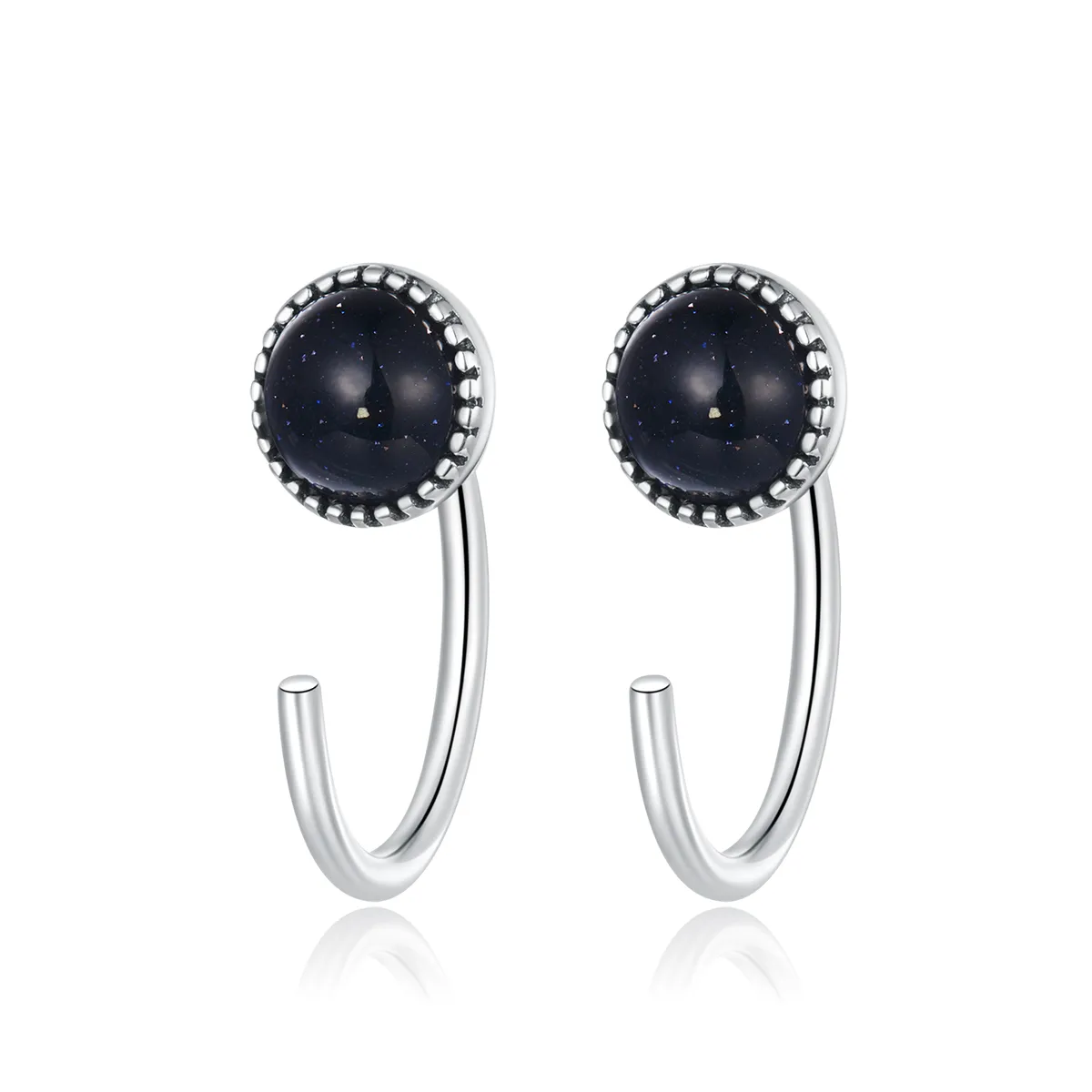 Pandora Style Silver Hoop Earrings, Deep Night Sky - SCE950