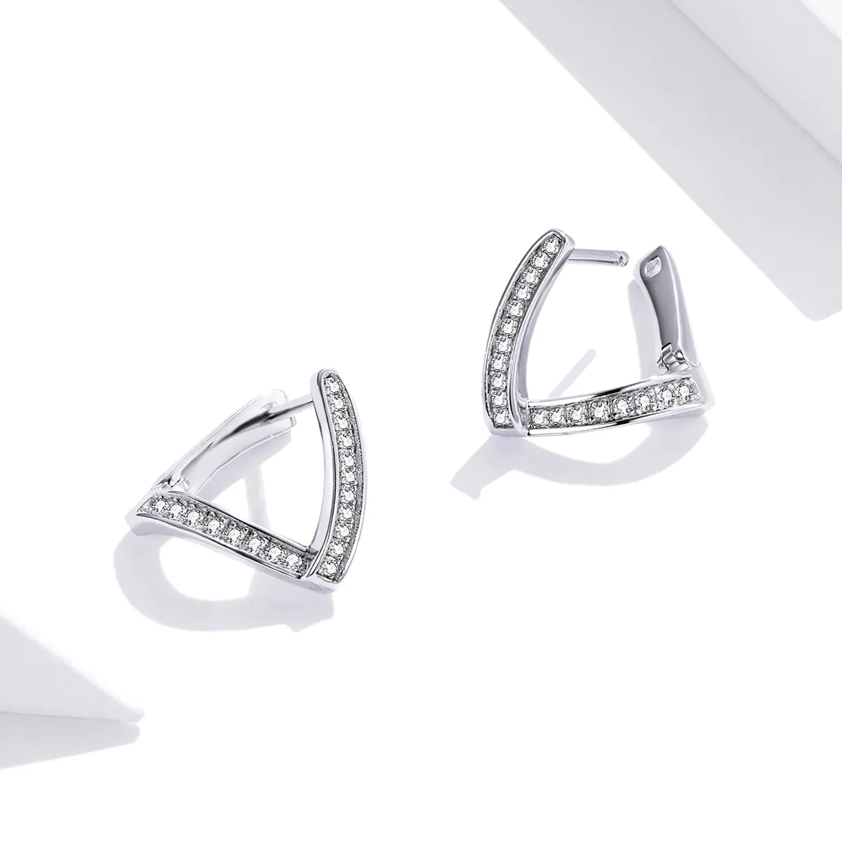 Pandora Style Silver Hoop Earrings, Geometric - SCE975