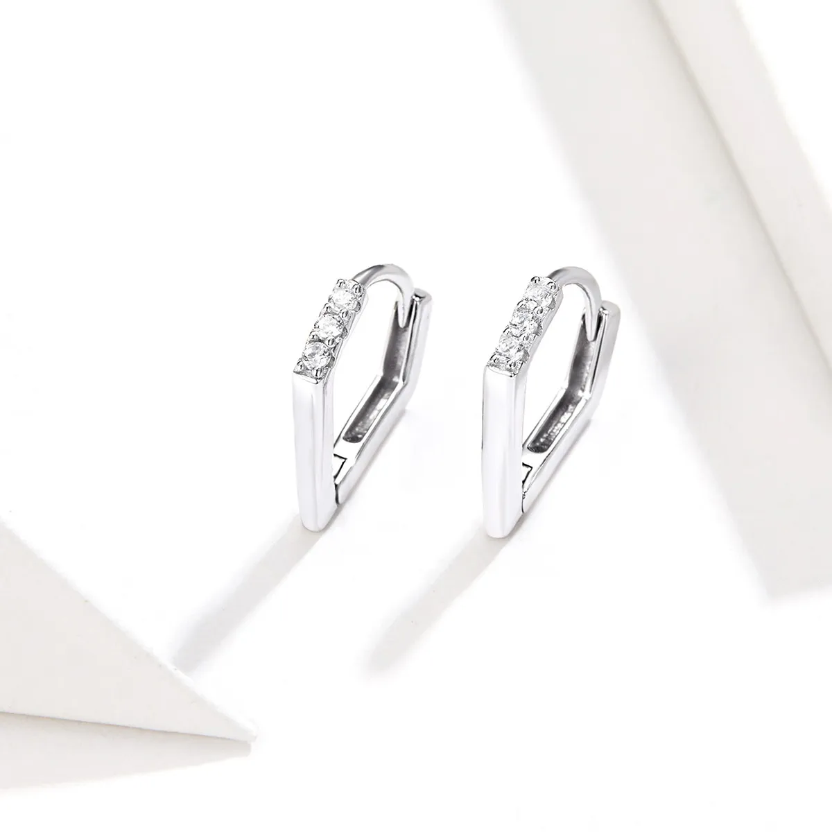 Pandora Style Silver Hoop Earrings, Geometry - BSE162