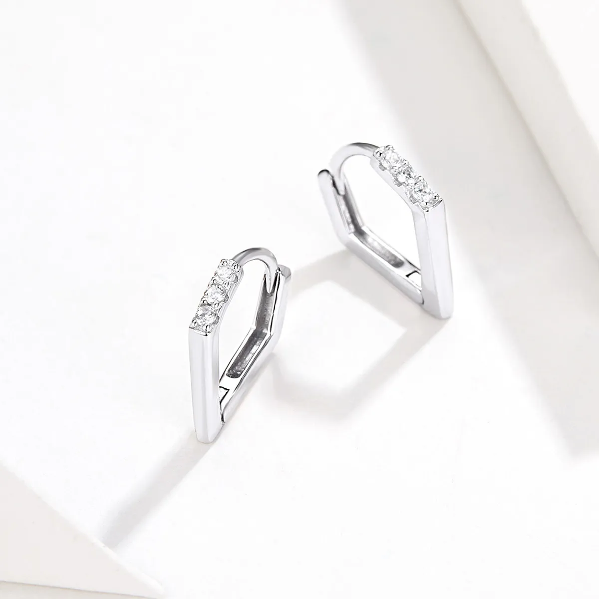 Pandora Style Silver Hoop Earrings, Geometry - BSE162