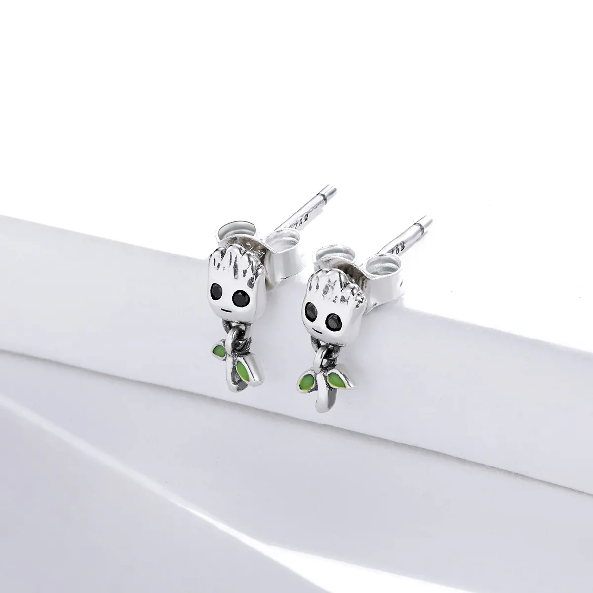 Pandora Style Silver Hoop Earrings, Groot, Green Enamel - SCE900