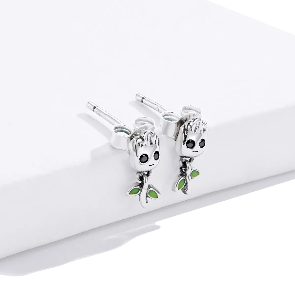 Pandora Style Silver Hoop Earrings, Groot, Green Enamel - SCE900