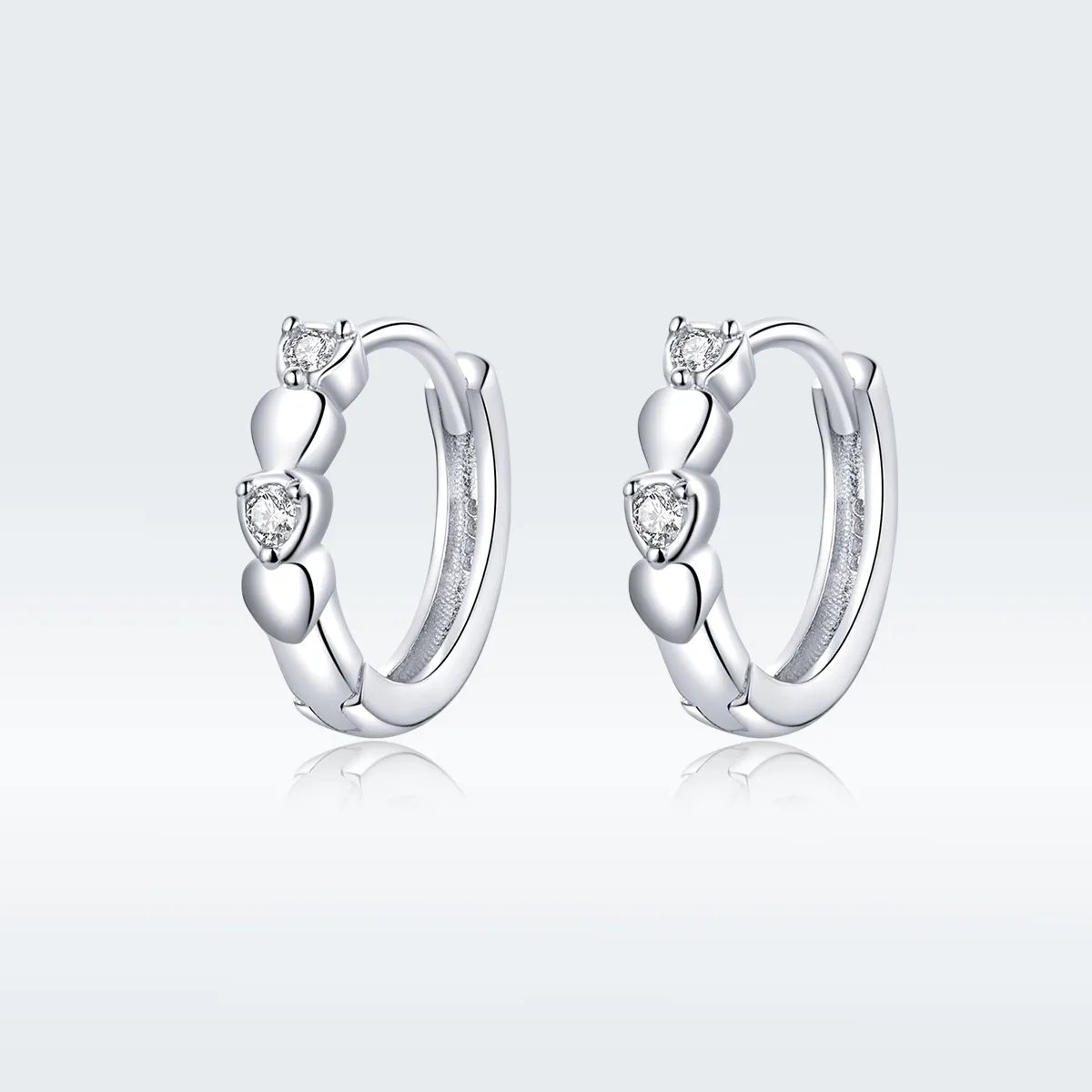 Pandora Style Silver Hoop Earrings, Heart Shape - SCE777