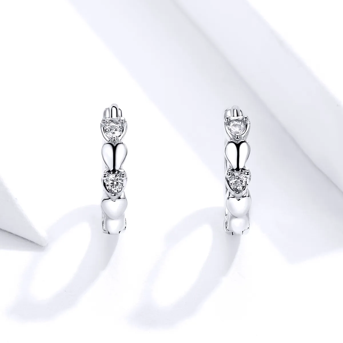 Pandora Style Silver Hoop Earrings, Heart Shape - SCE777