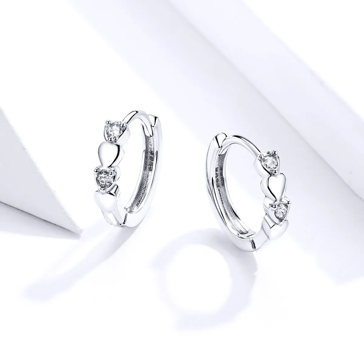 Pandora Style Silver Hoop Earrings, Heart Shape - SCE777