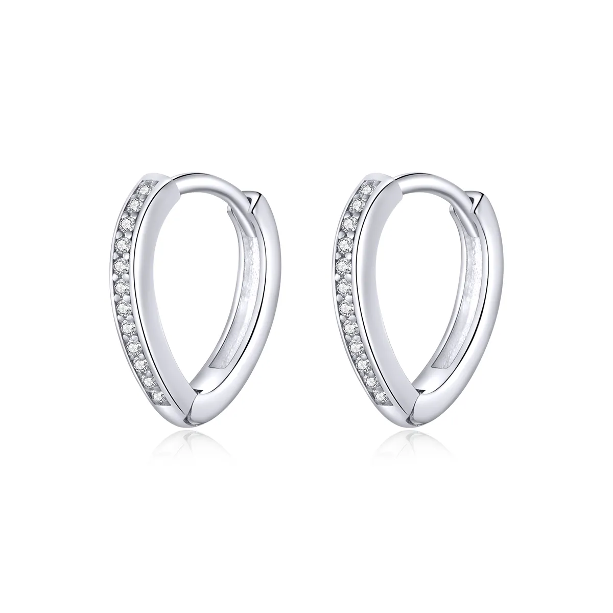 Pandora Style Silver Hoop Earrings, Heart Shape - SCE868