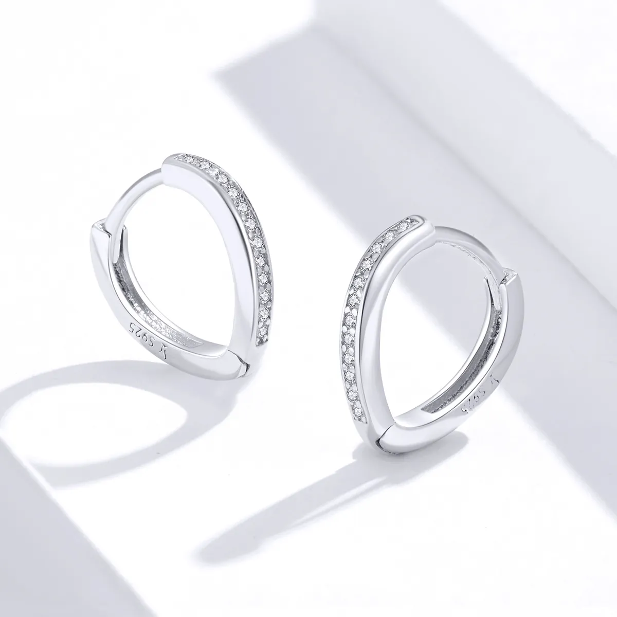 Pandora Style Silver Hoop Earrings, Heart Shape - SCE868