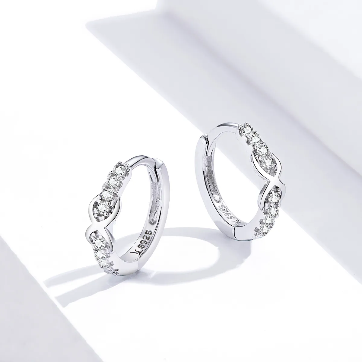 Pandora Style Silver Hoop Earrings, Infinity Symbol - SCE872