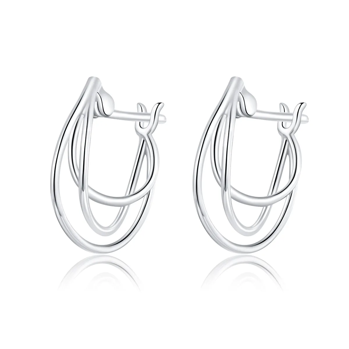 Pandora Style Silver Hoop Earrings, Intertwined Lines - BSE443