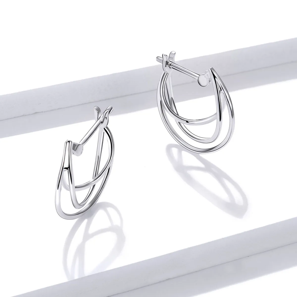 Pandora Style Silver Hoop Earrings, Intertwined Lines - BSE443