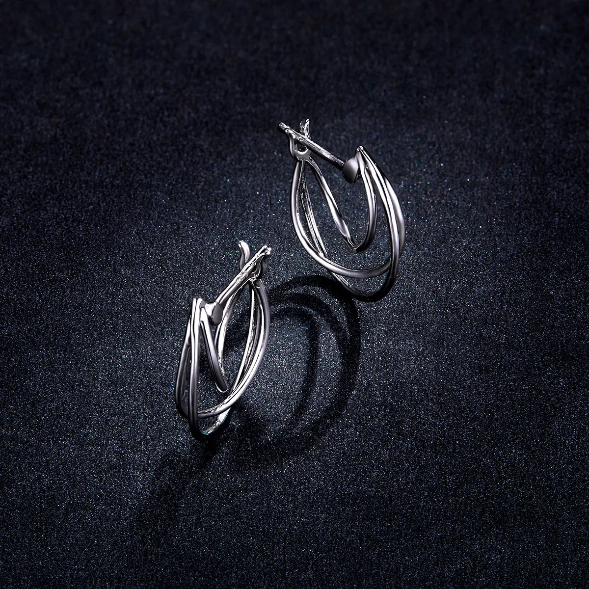 Pandora Style Silver Hoop Earrings, Intertwined Lines - BSE443