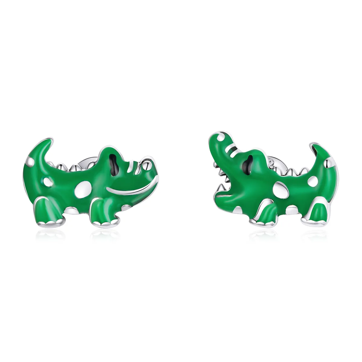 Pandora Style Silver Hoop Earrings, Little Crocodile, Green Enamel - SCE1113