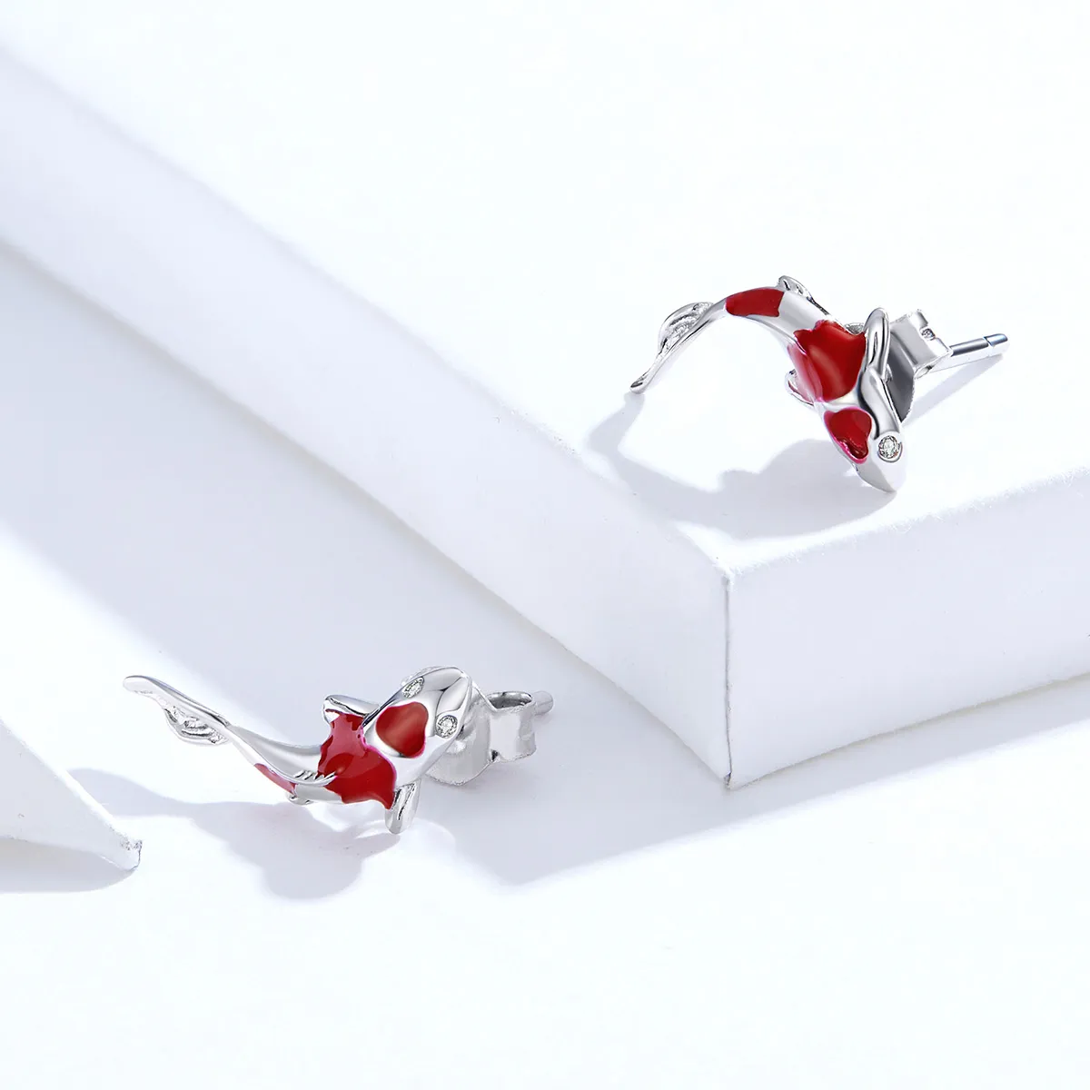 Pandora Style Silver Hoop Earrings, Lucky Koi, Red Enamel - SCE812