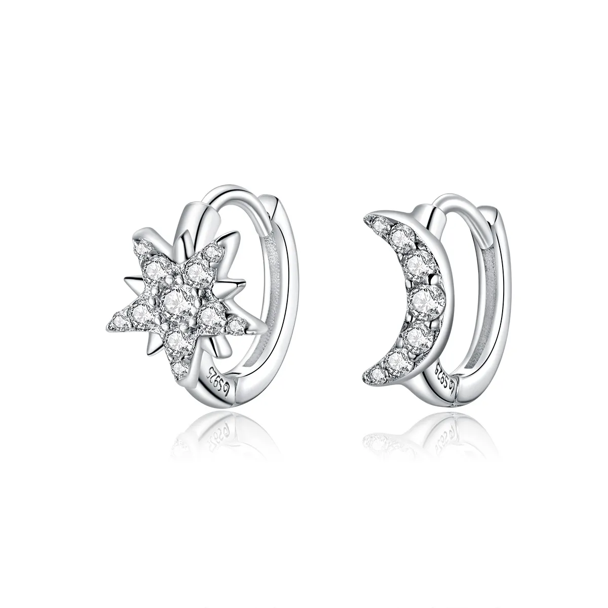 Pandora Style Silver Hoop Earrings, Moon & Star - BSE289