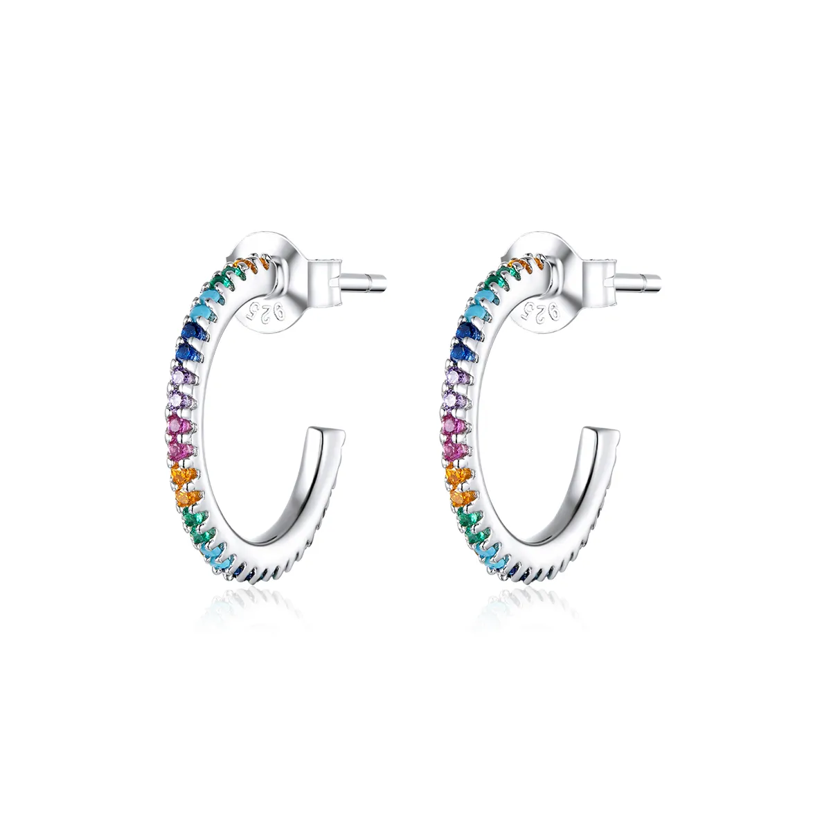 Pandora Style Silver Hoop Earrings, Rainbow - SCE837