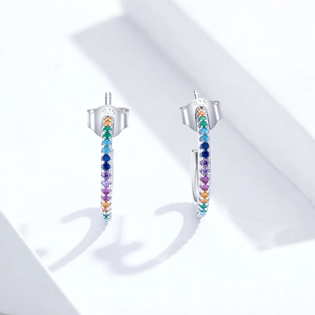 Pandora Style Silver Hoop Earrings, Rainbow - SCE837