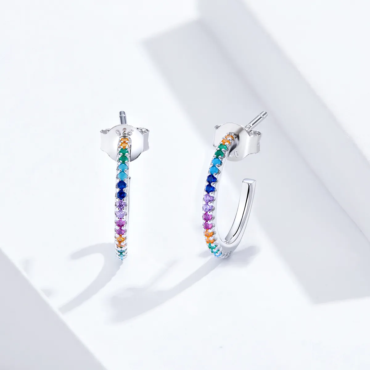 Pandora Style Silver Hoop Earrings, Rainbow - SCE837