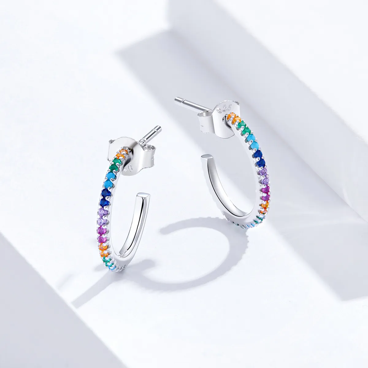 Pandora Style Silver Hoop Earrings, Rainbow - SCE837