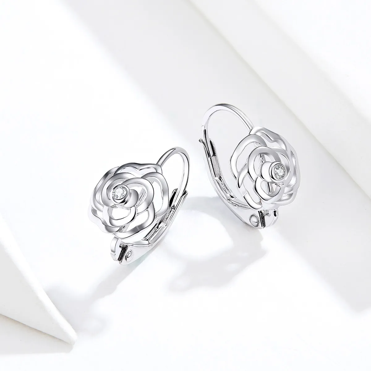 Pandora Style Silver Hoop Earrings, Rose - SCE745