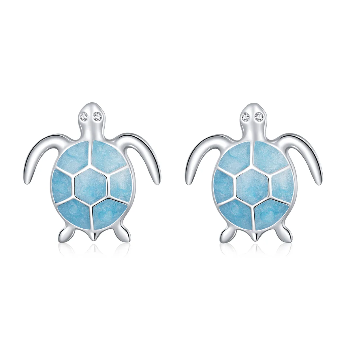 Pandora Style Silver Hoop Earrings, Sea Turtle, Cyan Enamel - SCE1035