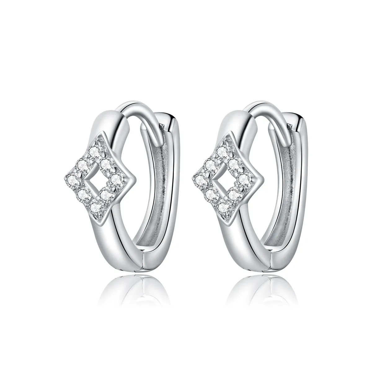 Pandora Style Silver Hoop Earrings, Shining Diamond - SCE1048