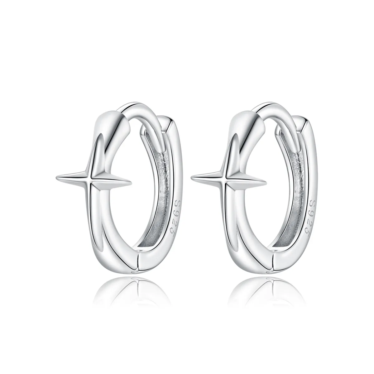 Pandora Style Silver Hoop Earrings, Shining Star - SCE1045