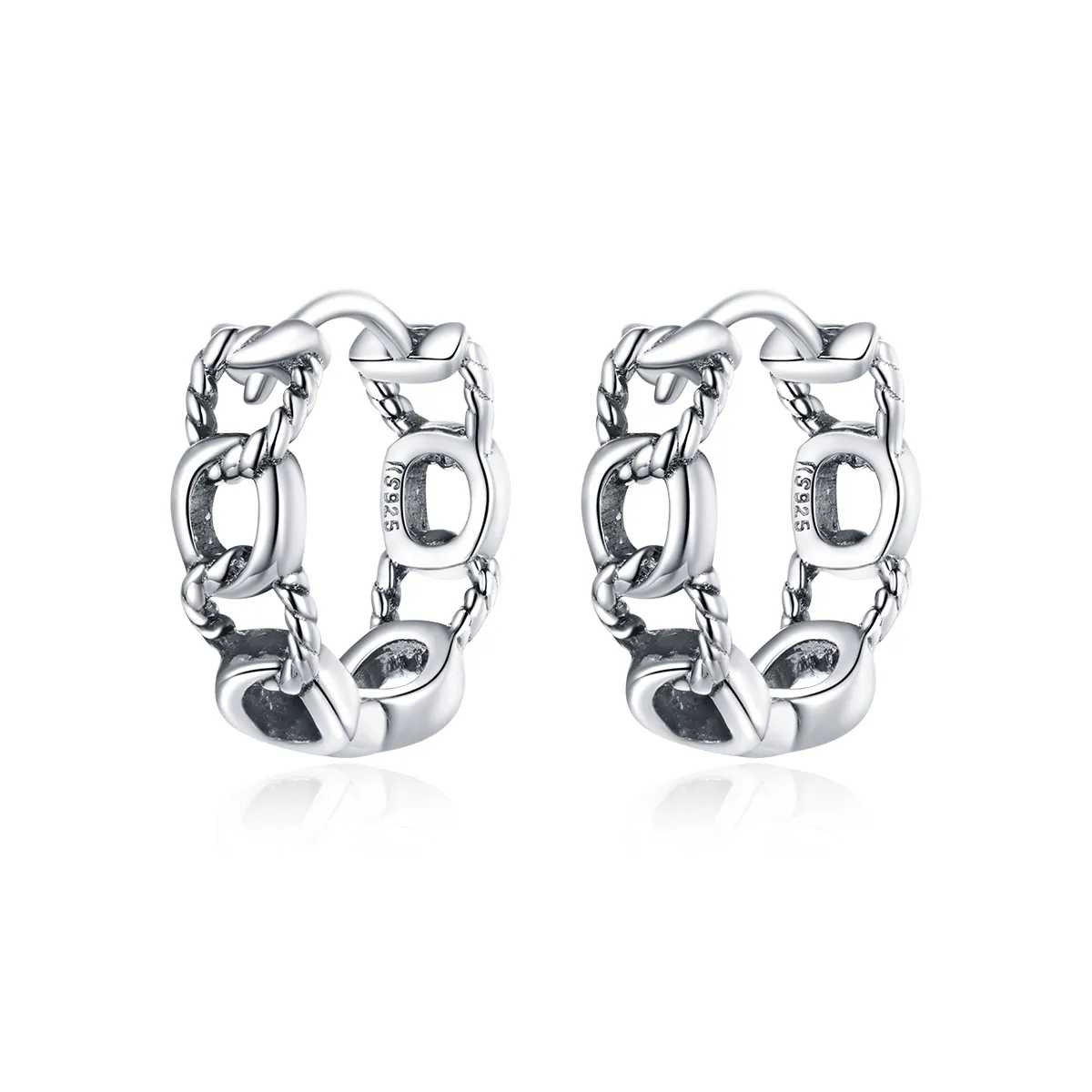 Pandora Style Silver Hoop Earrings, Simple Chain - SCE960